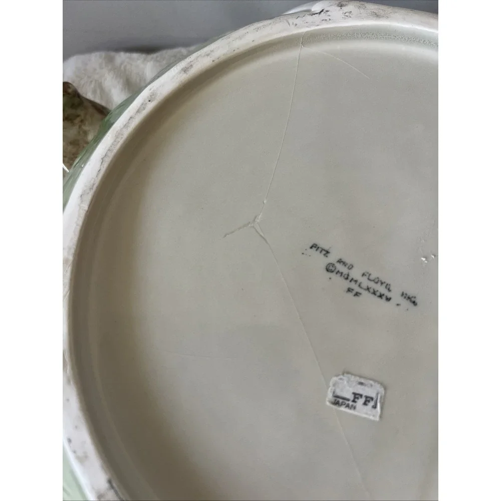 Large Spring Easter Vintage Fitz and Floyd Green Bowl with Bunnies cabbage green